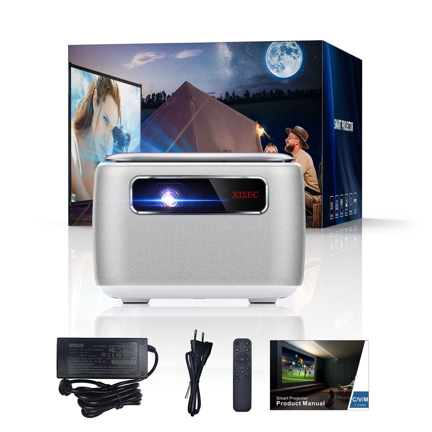 XISEC X60 Portable Smart Projector 4K R20 Max Auto Auto Focus Android 11.0 Wireless Rechargeable Support 3D 15600mAh 990ANSI Lumens for Home & Outdoor Movies